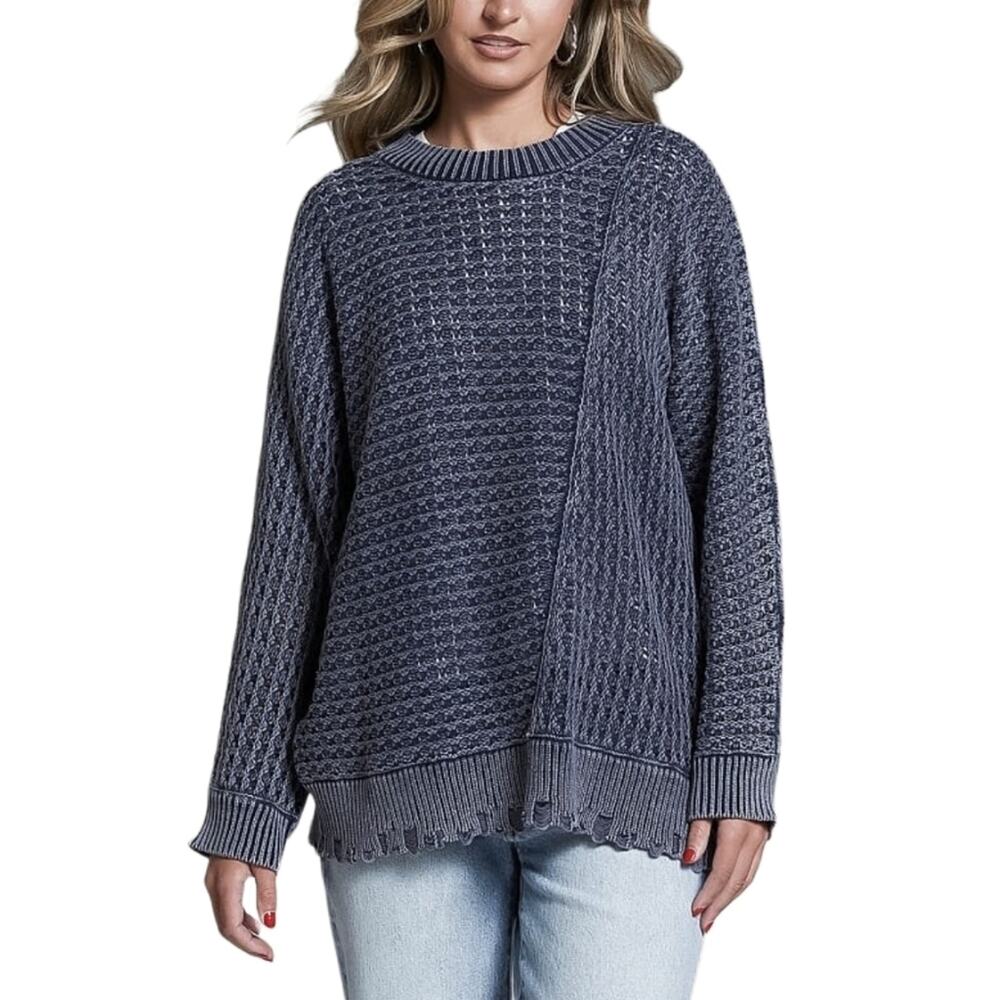 BKE Buckle Prep Edit Washed Split Sweater Distressed Hem Asymmetrical
